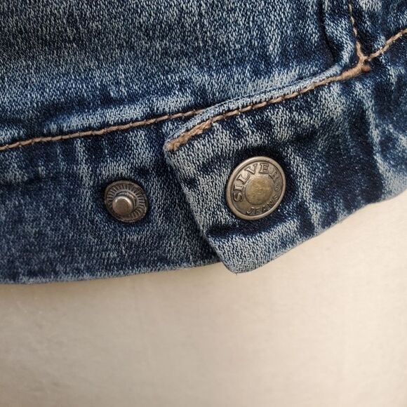 Vintage 90s y2k Silver Jeans Blue Jean Acid Wash Denim Blazer Jacket Woman's Md - Picture 8 of 9